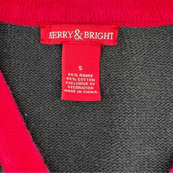 Vintage 90s Merry & Bright Christmas Tree V-Neck Cardigan S - Picture 7 of 8